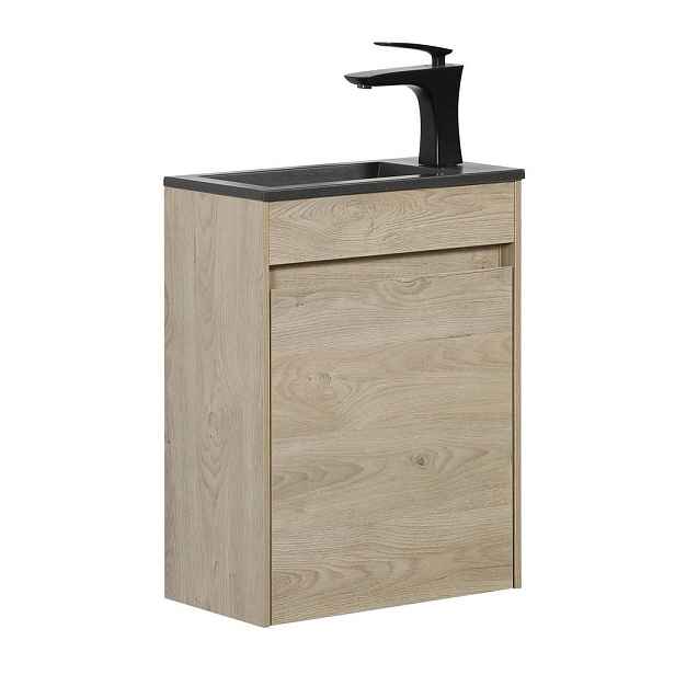 Badplaats SET UMYVADLA SE SKŘÍŇKOU Sinta 2 díly kaštanový dub / černé umyvadlo - 40 x 22 x 54 cm