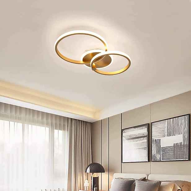 Moderní stropní svítidlo Led zlatá 40W dva kroužky 6000K do obývacího pokoje