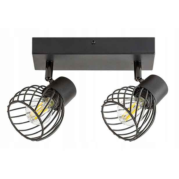 Stropní nástěnná lampa černá s drátěnými stínítky, 2 reflektory, 15 cm Rabalux