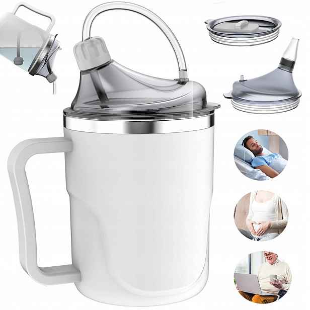 Hrnek S Úchytkami A Náustkem Pro Seniory, Dospělý, 400 ML, Bezpečný 3V1