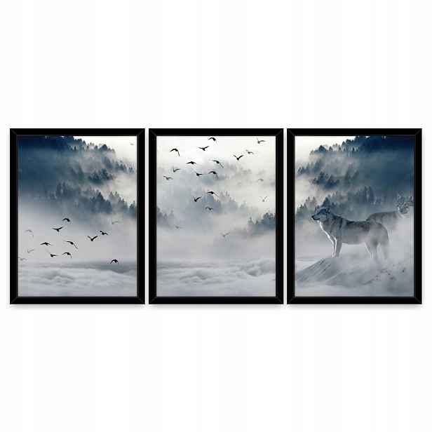 Obrazy Triptych Les V Mlze Vlk 3 Obrázky V Rámu Ložnice Obývací Pokoj Velký