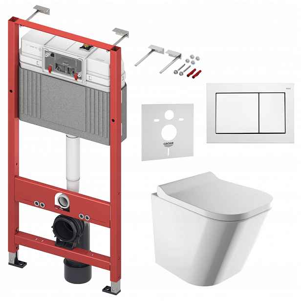 Sada Wc Tece Base s mísou Wc Fontana Rimless tlačítkem bílý lesk