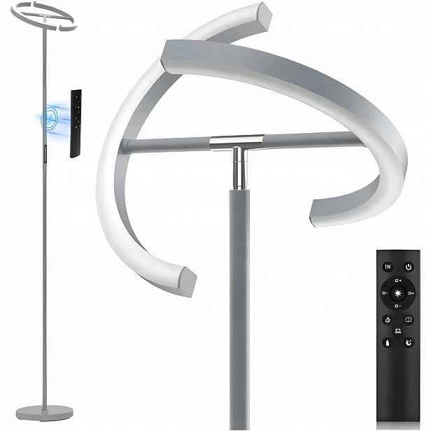 Stojací Led lampa Stříbrná do obýváku s dálkovým ovládáním a nastavitelnou lampičkou