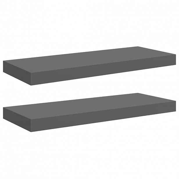 vidaXL Plovoucí nástěnné police 2 ks lesklé šedé 60x23,5x3,8 cm MDF