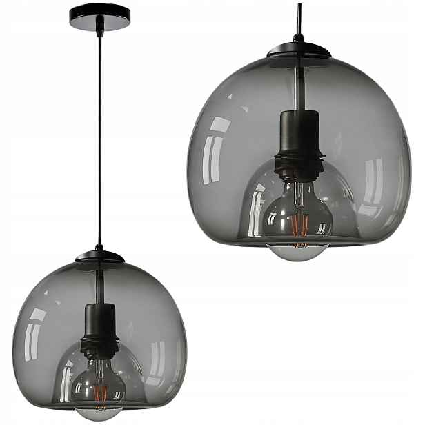 Závěsná Stropní Lampa Lustr E27 Skleněná Šedá