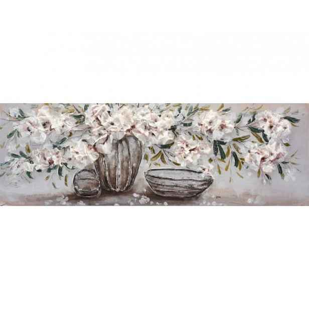 Ručně malovaný obraz Květinové zátiší 120x40 cm, olejomalba