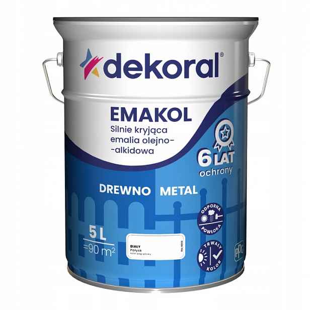 Dekoral Emakol Silně Krycí Olejovo-alkydový Smalt 5 L Bílý Lesk 9003