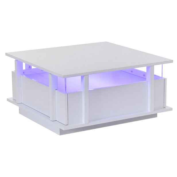 OKWISH KONFERENČNÍ stolek 70/70/35 cm bílý z dřevotřísky s LED osvětlením a 2 zásuvkami