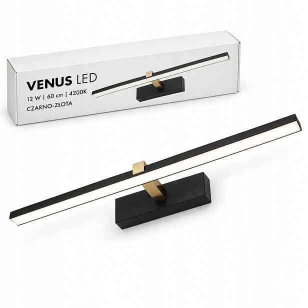 Venus černo-zlaté Led nástěnné svítidlo 12W 60 cm nad zrcadlo 840 lm IP44