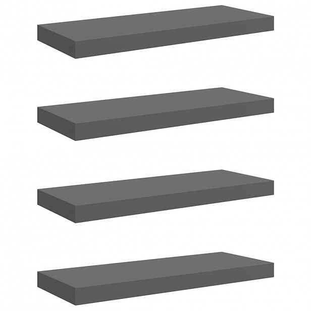 vidaXL Plovoucí nástěnné police 4 ks lesklé šedé 60x23,5x3,8 cm MDF