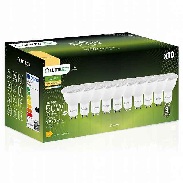 10x Led žárovka GU10 6W 50W 580lm 3000K Teplá Nastavitelná 24° 36° 60°