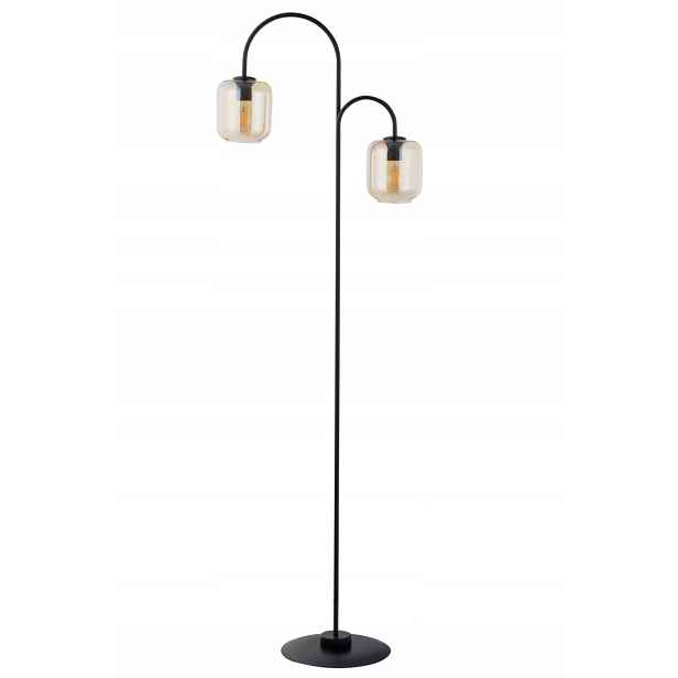 Minimalistická podlahová lampa černá, dvě skleněné jantarové stínítka Sigma