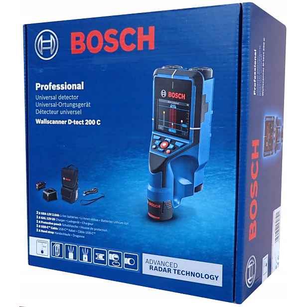 Detektor kovových trubek kabelů Bosch D-tect 200 C 2x 2.0Ah