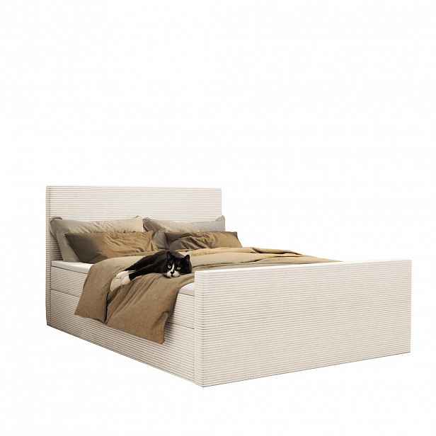 Kaiser Möbel KONTINENTÁLNÍ POSTEL s úložným prostorem a topperem VIESTA tkanina Poso Ecru 160x200 cm H3-Bonell