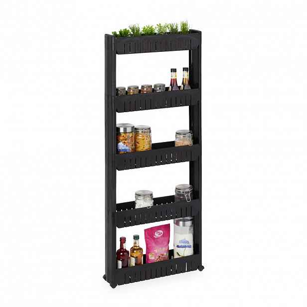 Relaxdays VOZÍK Černý 5 polic na kolečkách