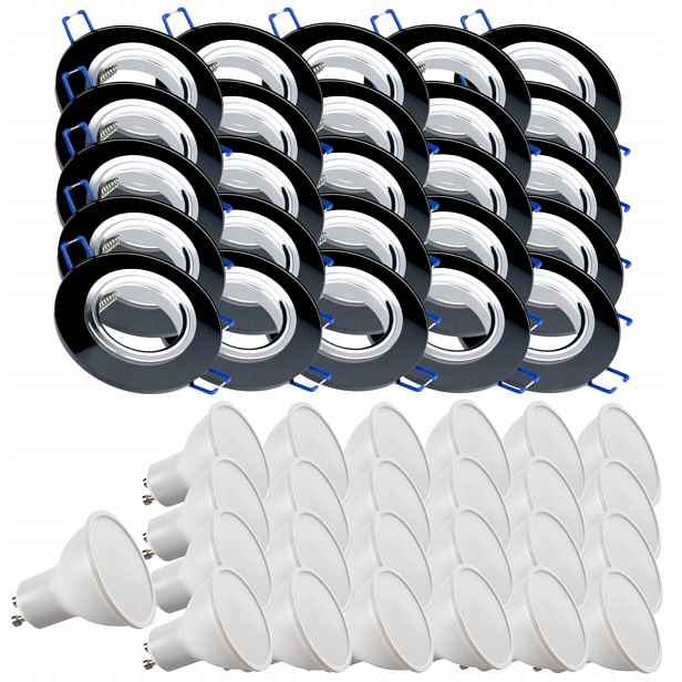 25 x Černá Skleněná Stropní Lampa Kulatá Objímka Led Žárovky 3W