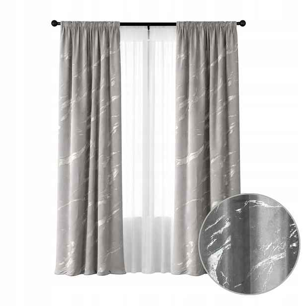 2x Závěs 250 cm Stříbrný Mramor Světle Šedá Glamour Na Pásce Wave