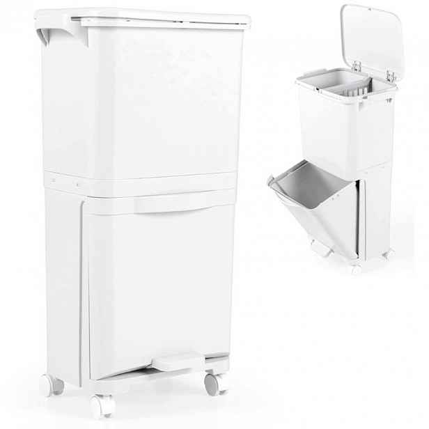 Odpadkový koš se 3 přihrádkami B0DZCT173Z, s kolečky, 40 l, bílý