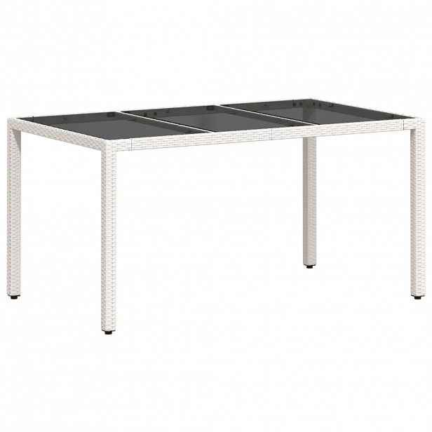 vidaXL Zahradní stůl se skleněnou deskou bílý 150x90x75 cm polyratan
