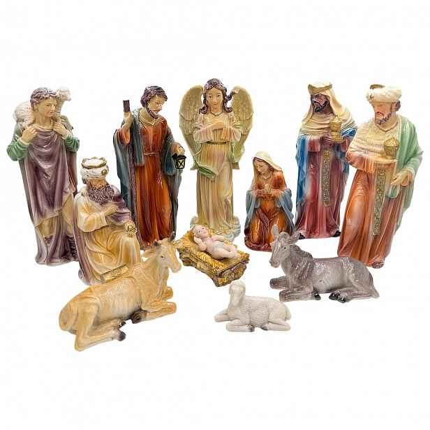 Figurky Do Betlému 20 CM, Sada 11 Figurek Do Jeslí, Imitace Porcelánu