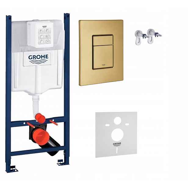 Podomítkový Wc set Stelaz Grohe tlačítko Zlatý kartáčovaný