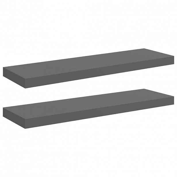 vidaXL Plovoucí nástěnné police 2 ks lesklé šedé 80x23,5x3,8 cm MDF