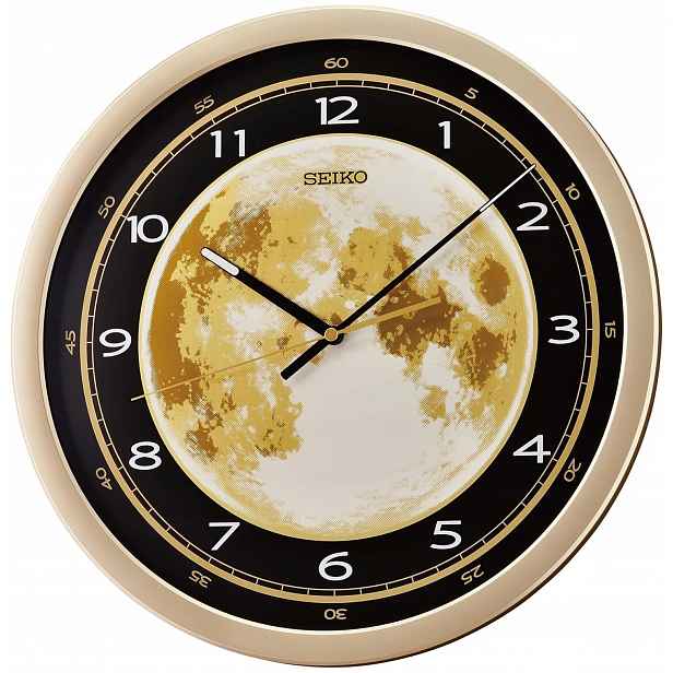 Zlatý Kulatý Japonský Hodinový Stroj Seiko Měsíc QXA831G 40 cm Svítící Ciferník