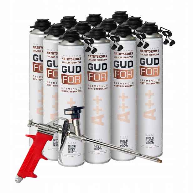 12 Kusů Stříkací Pěny Gudfor A++ 850 ML Pistole Na Montážní Pěnu