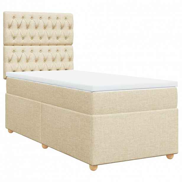 vidaXL Box spring postel s matrací krémová 90x190 cm textil