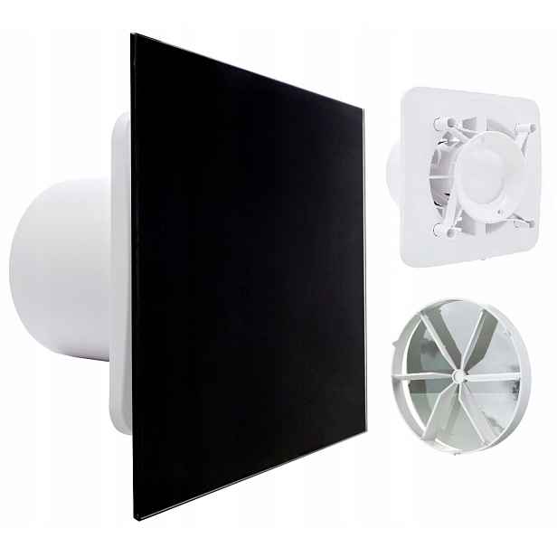 Domácí Koupelnový Ventilátor Vents FI125 mm Černé Sklo Tichý 29 dB ventil