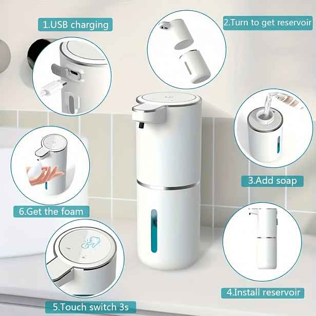 TEMU Bezkontaktní | Hygienický automatický bezkontaktní chytrý dávkovač mýdla/dávkovač na ruce | Nástěnný, dobíjecí baterie a USB rozhraní,
