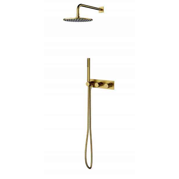 OMNIRES Contour - Sprchový set s baterií pod omítku, s tělesem, průměr 25 cm, kartáčované zlato SYSCT10GLB