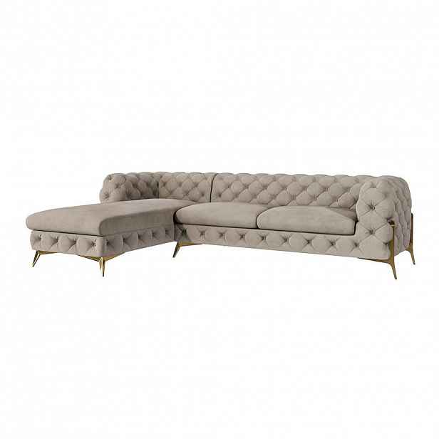 S-Style CHESTERFIELD ROHOVÁ SEDAČKA LLexi v tmavé krémové se zlatými nohami - otomán vlevo