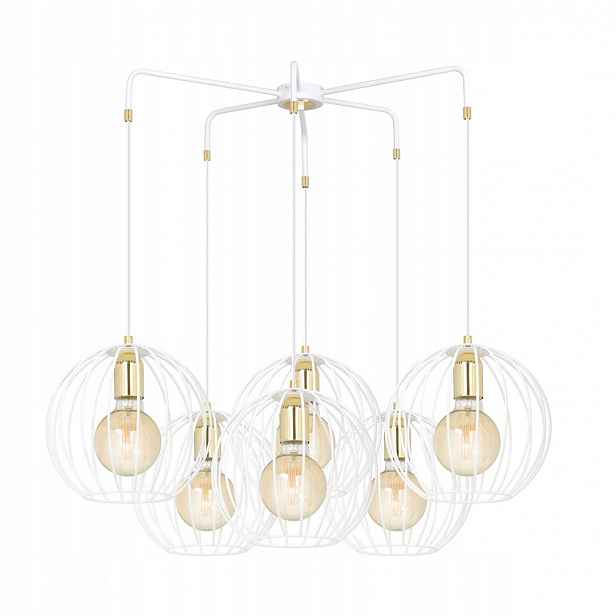 Závěsná lampa Albio 6 White moderní, loftová, bílá/zlatá