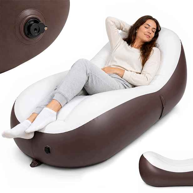 Nafukovací pohovka Pvc hnědobílá, ergonomická, přenosná pro kempování