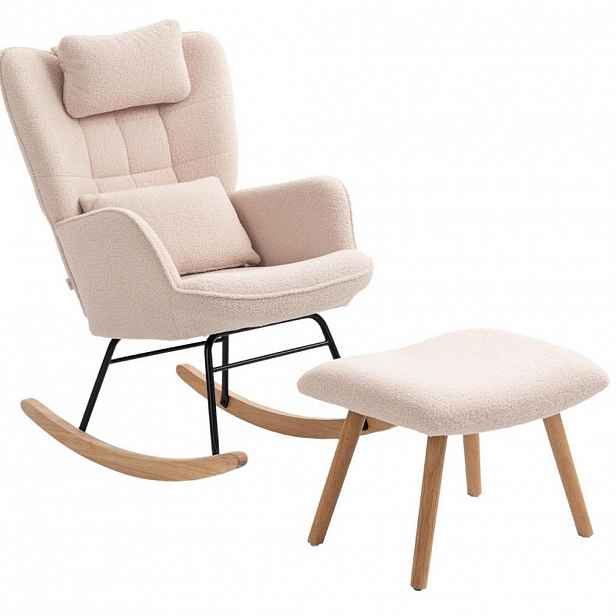 Redom HOUPACÍ křeslo s podnožkou 101,5/70,5/99,5 cm, ergonomická vysoká opěrka a polyesterový potah, Béžová