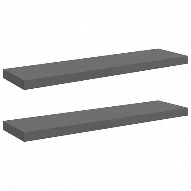 vidaXL Plovoucí nástěnné police 2 ks lesklé šedé 90x23,5x3,8 cm MDF