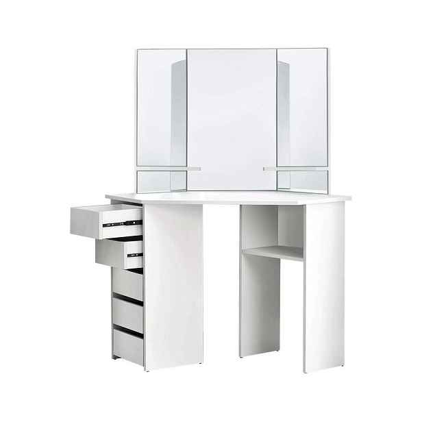 ML-DESIGN ROHOVÝ TOALETNÍ STOLEK 110 cm, bílý, se zrcadlem a 5 zásuvkami