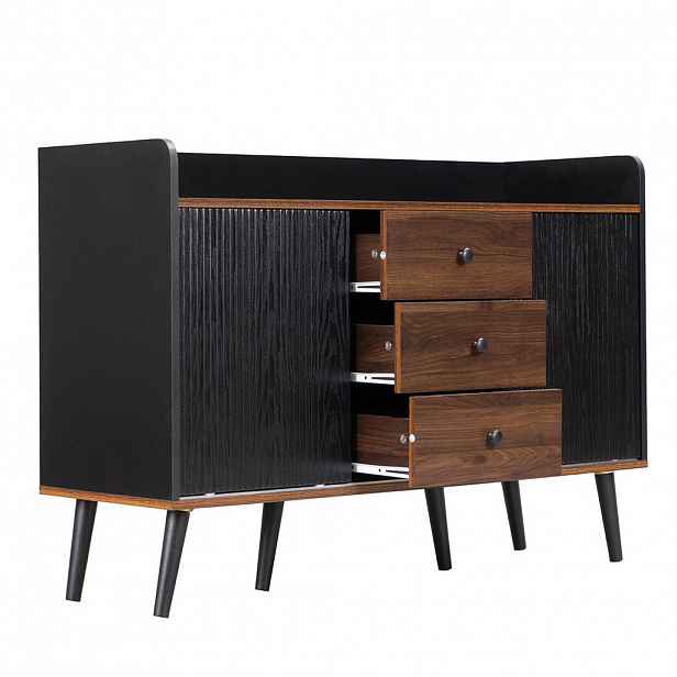Modfu KOMODA z MDF a dřevotřísky 117,5x80x40 cm černá a v dekoru dřeva se 3 zásuvkami, posuvnými dveřmi