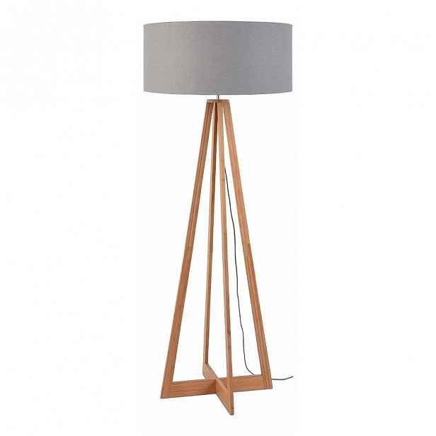 Stojací lampa se světle šedým stínidlem a konstrukcí z bambusu Good&Mojo Everest