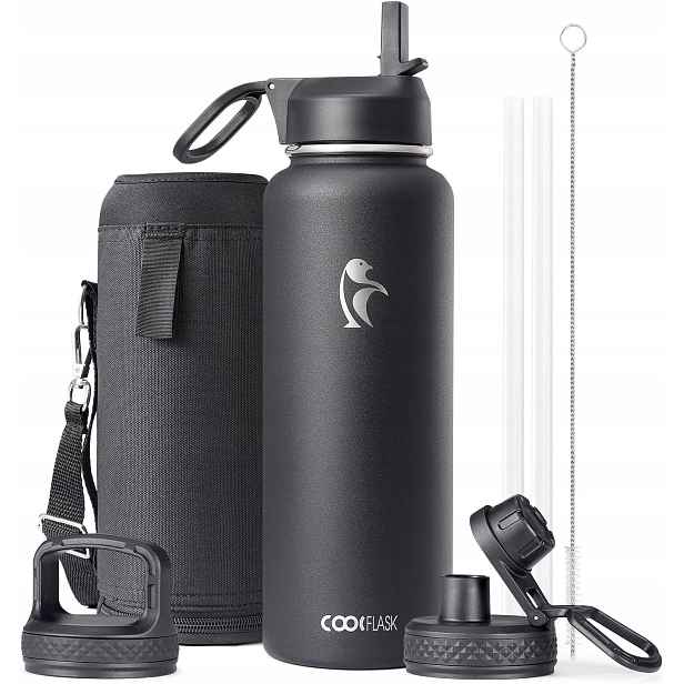 Termoláhev Láhev Na Pití Nerezová Ocel 3 uzávěry Pouzdro Coolflask 1,2 l