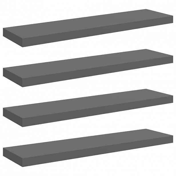 vidaXL Plovoucí nástěnné police 4 ks lesklé šedé 90x23,5x3,8 cm MDF