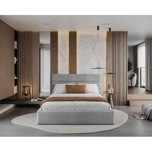 FDM Čalouněná postel Pasadena se zvedacím roštem Paris šedá, velikost 140x200