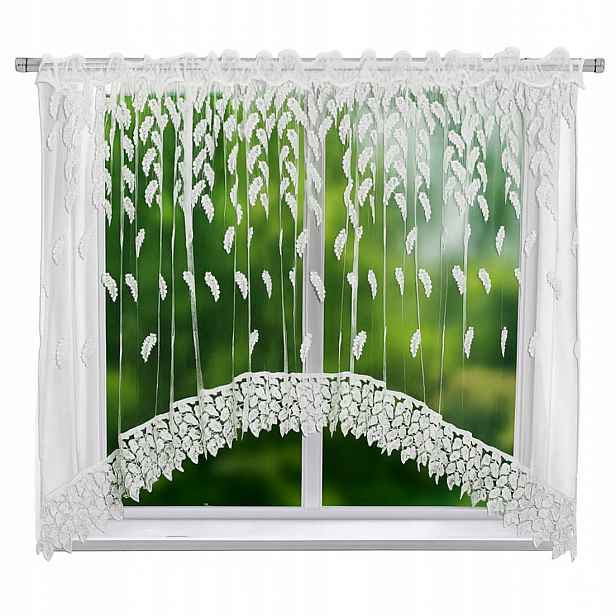 Markýzová Záclona Vyšívaná S Guipurou V Oblouku Na Pásku 500 x 160 cm Bílá 7177