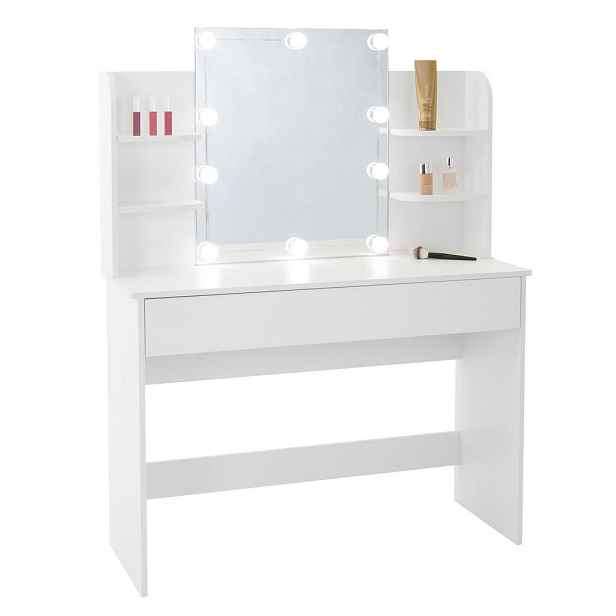 ML-DESIGN TOALETNÍ STOLEK s LED osvětlením 108x40x140 cm bílý z MDF