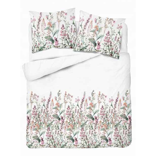 Povlečení Home Satin 160x200 bílé lososové růžové polní květy