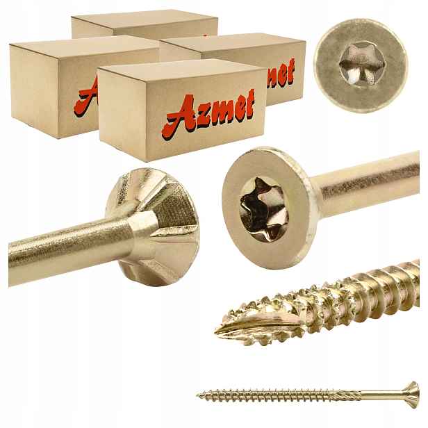Tesařské vruty 6x90 mm Torx do dřeva kuželové 400 ks Azmet WT-60090
