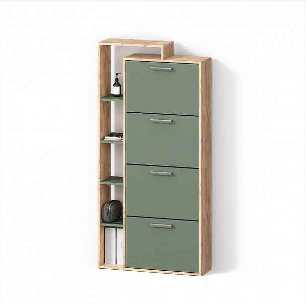 Livinity® BOTNÍK Ortello Dub Goldkraft/zelená 80 x 166.1 cm se 4 přihrádkami