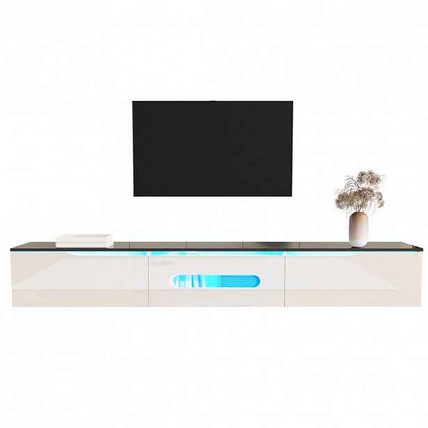 Modfu TV stolek z MDF a dřevotřísky 180x35x30 cm černo-bílý s LED osvětlením, tlumenými dvířky a možností montáže na stěnu