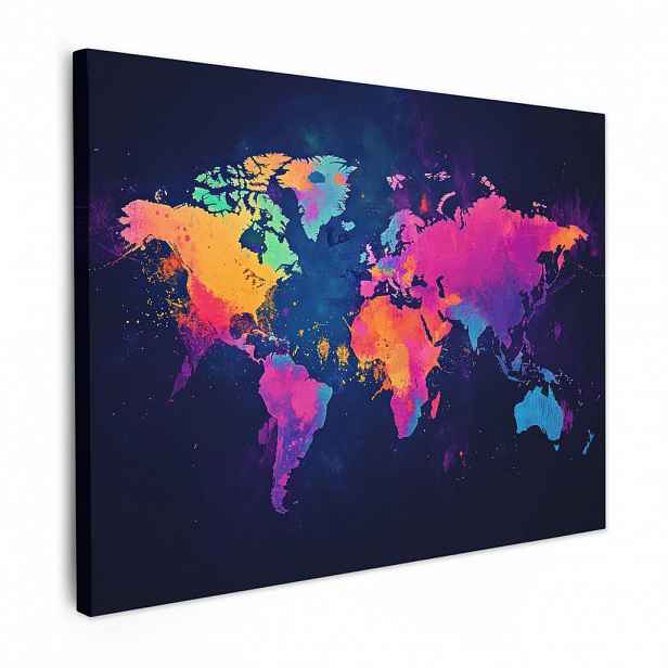 MuchoWow OBRAZ NA PLÁTNĚ Mapa světa - Barevné - Graffiti 80x60 cm